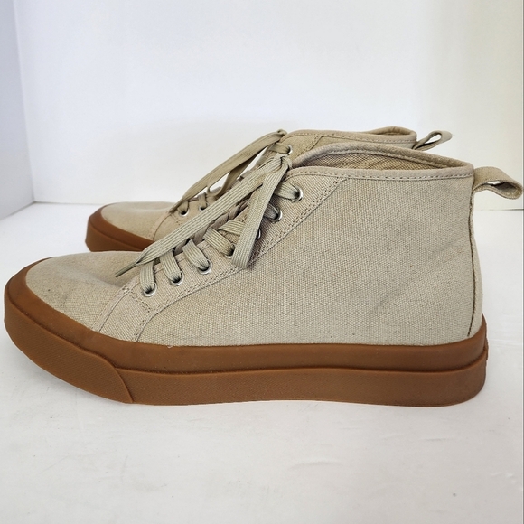 Mutual Weave Men's Canvas Khaki Feelon Memory Foam Lace-up Sneakers, Sz 10.5 - Picture 1 of 16